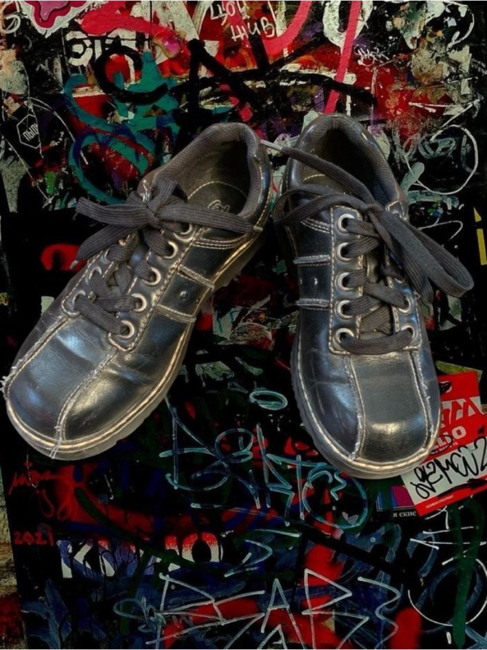 Punk Black Leather Lace-Up Shoes size 6